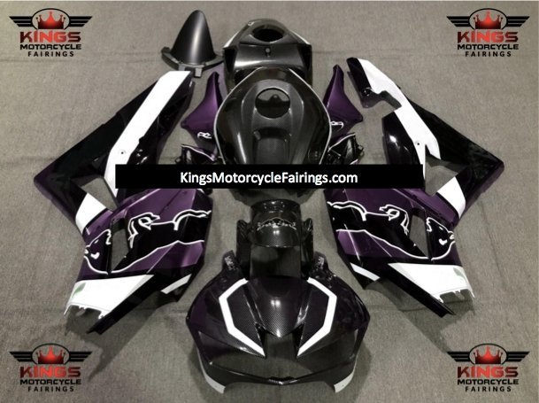 Honda CBR600RR Fairing Kit (2013-2023) Faux Carbon Fiber, Purple, Black, White Bull at KingsMotorcycleFairings.com