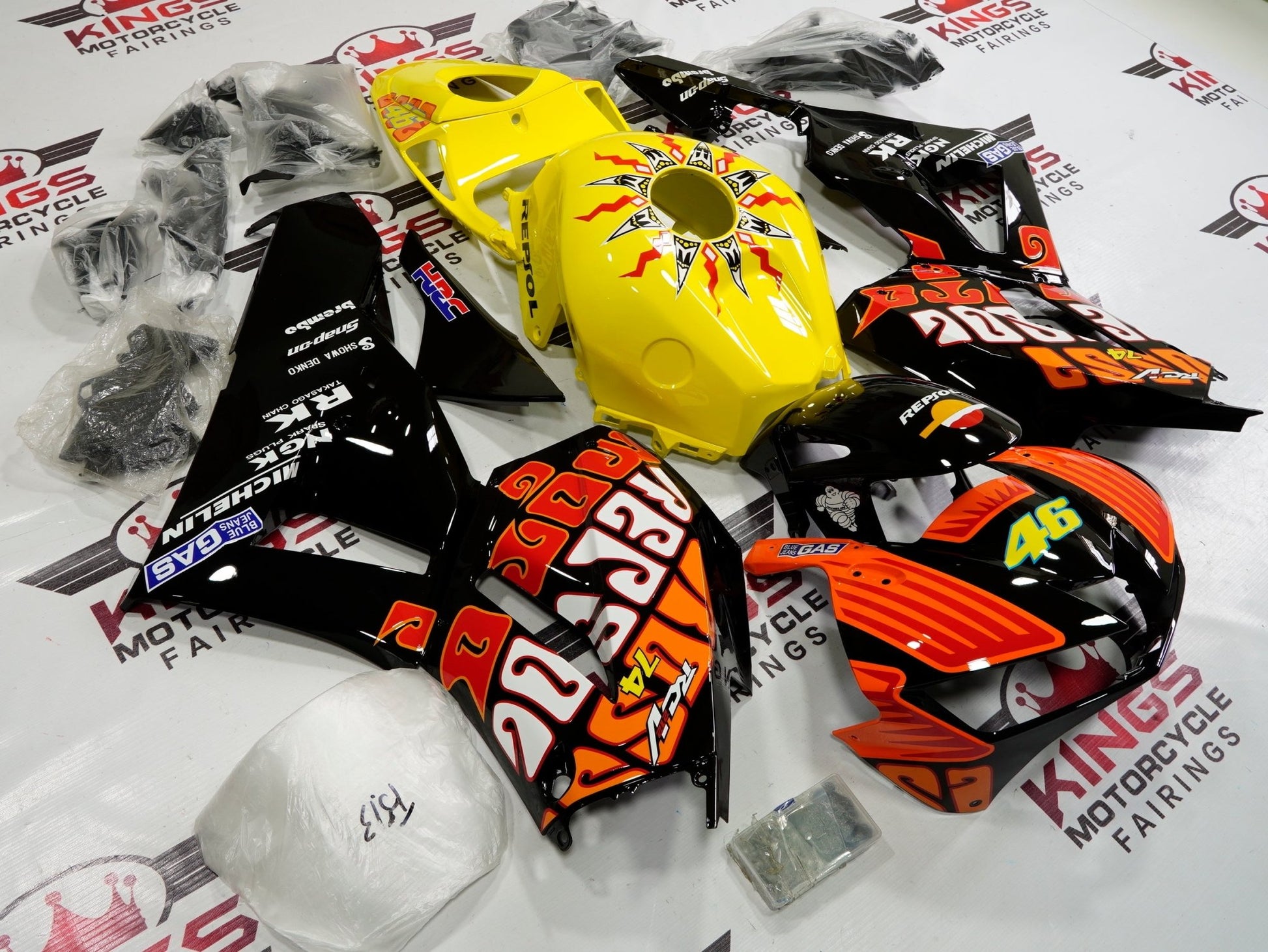 Honda CBR600RR Fairing Kit (2024-2025) Black, Orange, Red, Yellow Rossi at KingsMotorcycleFairings.com