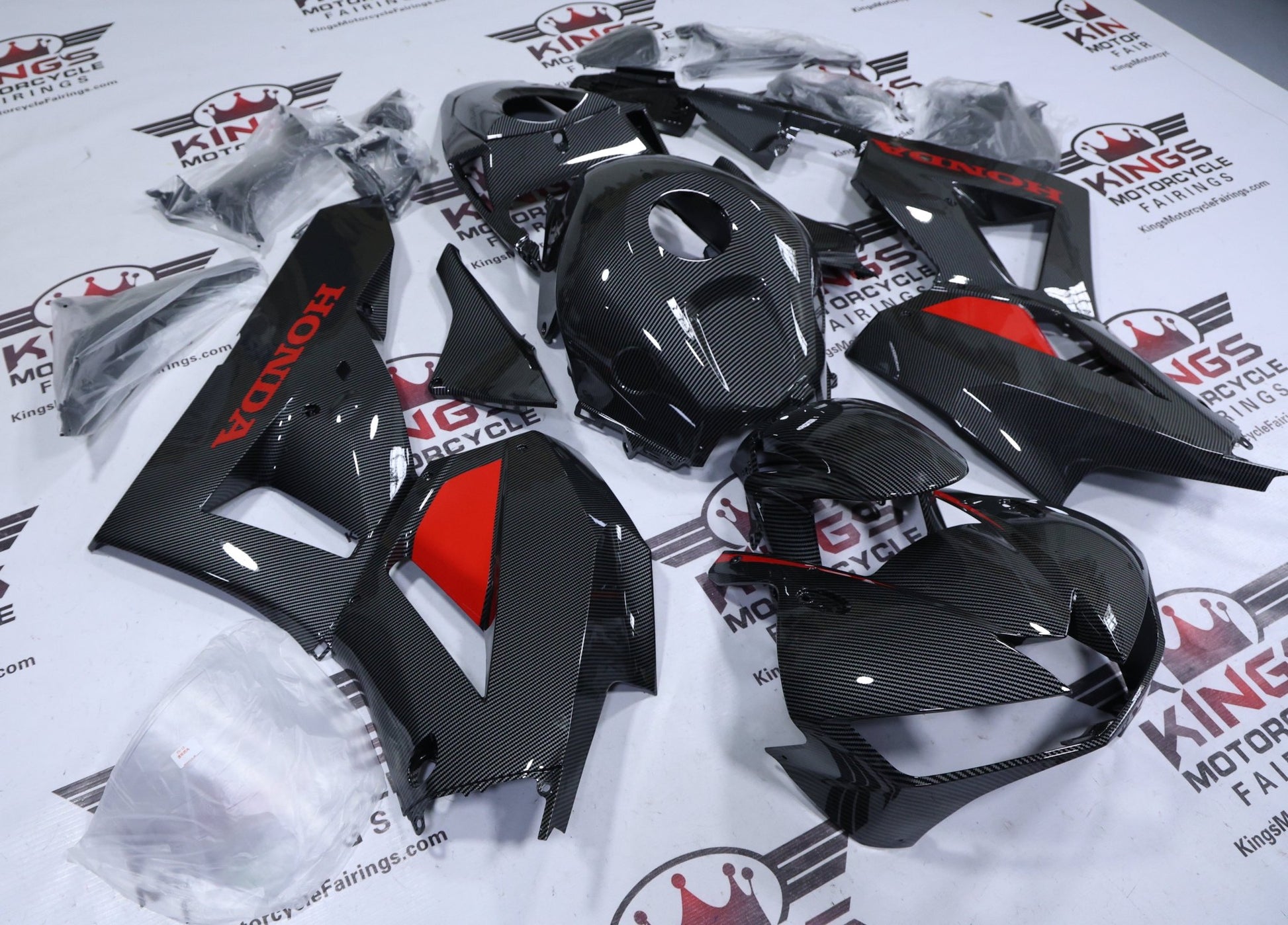 Honda CBR600RR Fairing Kit (2024-2025) Faux Carbon Fiber, Red Gloss at KingsMotorcycleFairings.com