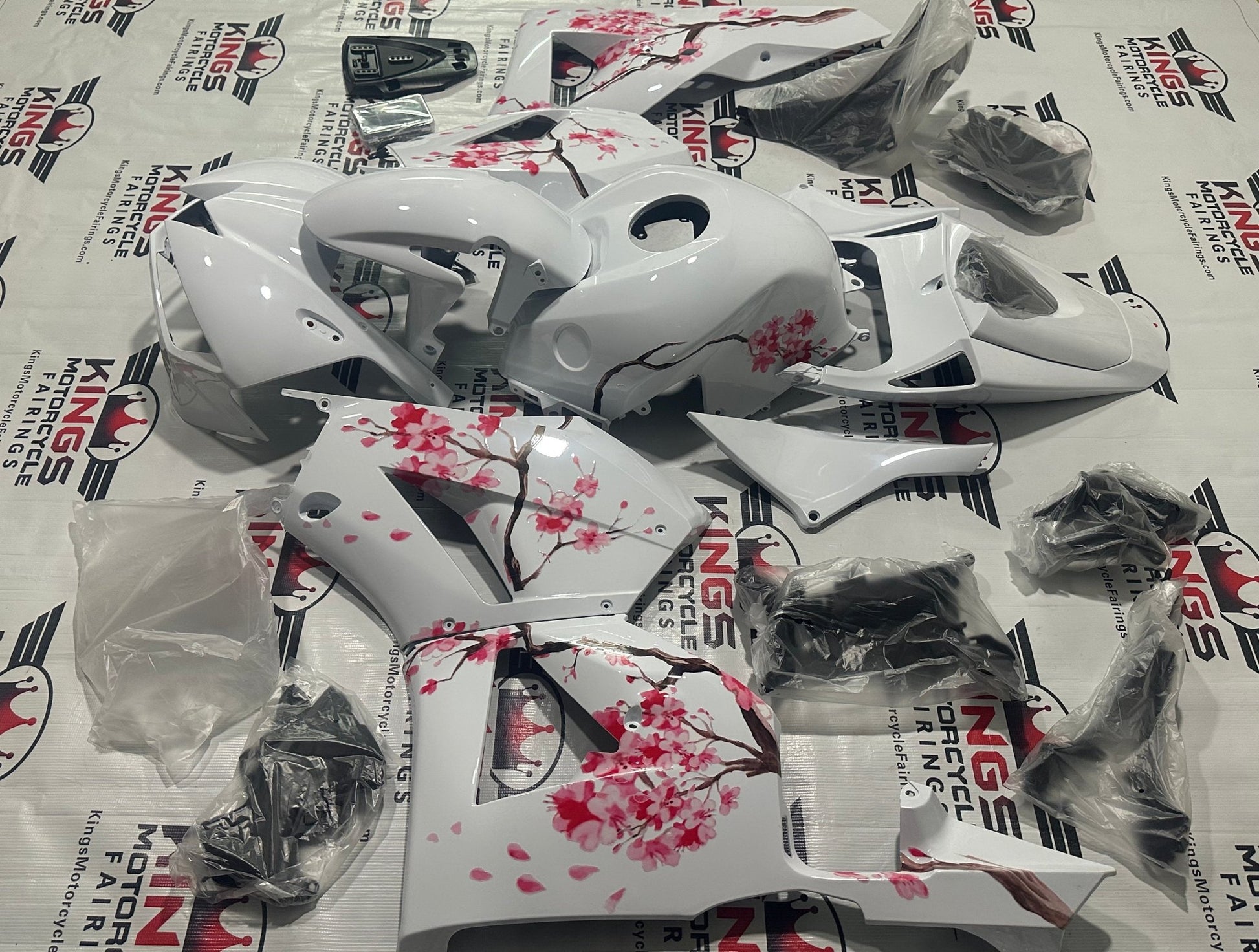Honda CBR600RR Fairing Pieces (2026) White, Pink Flowers at KingsMotorcycleFairings.com
