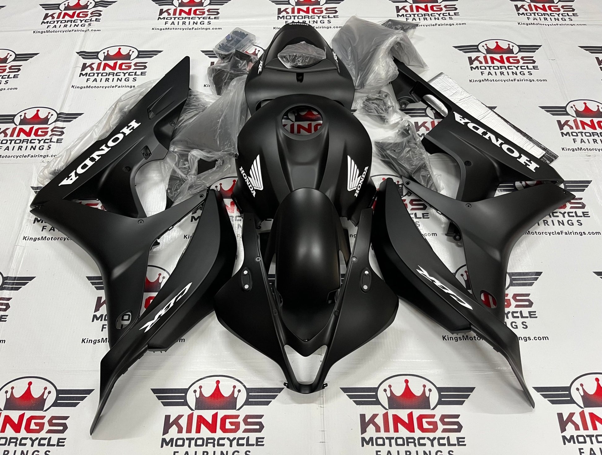 Honda CBR600RR Fairing Set (2007-2008) Flat Black, White at KingsMotorcycleFairings.com
