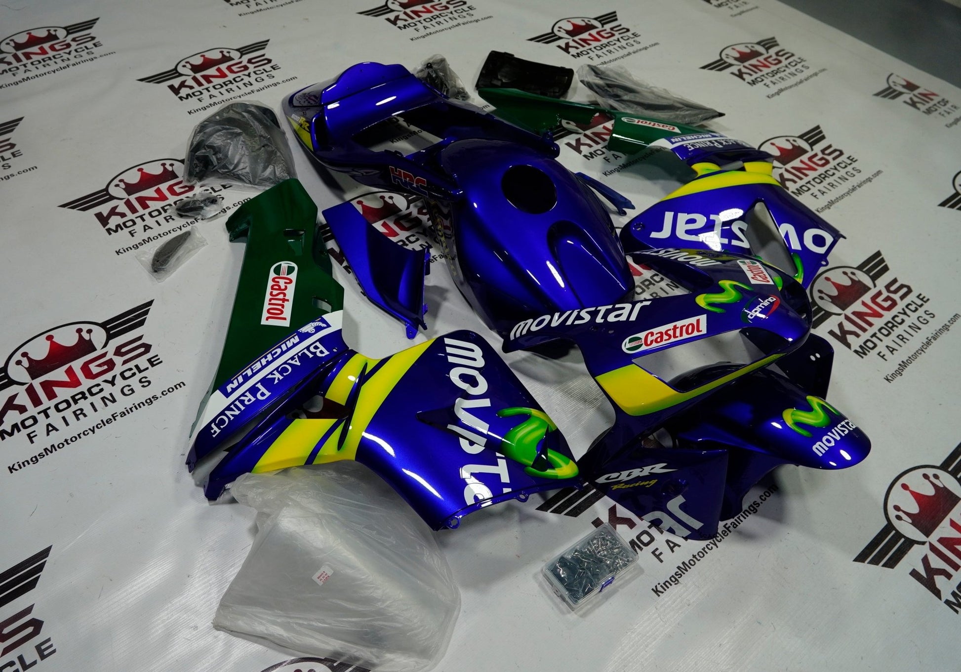 Honda CBR 600RR Fairings (2003-2004) Blue, Yellow Movistar at KingsMotorcycleFairings.com