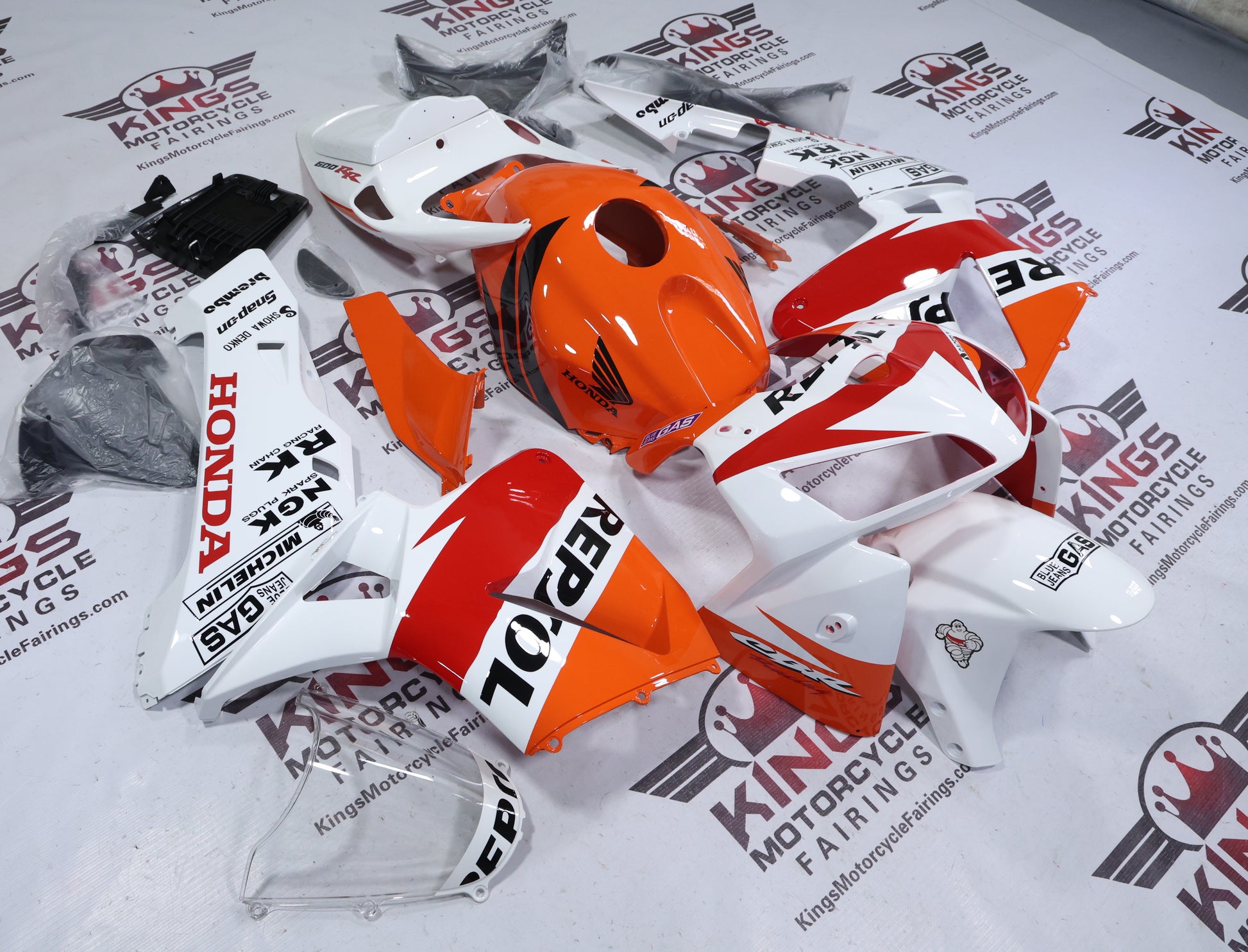 Honda CBR600RR Fairings (2005-2006) Repsol White, Orange, Red at KingsMotorcycleFairings.com