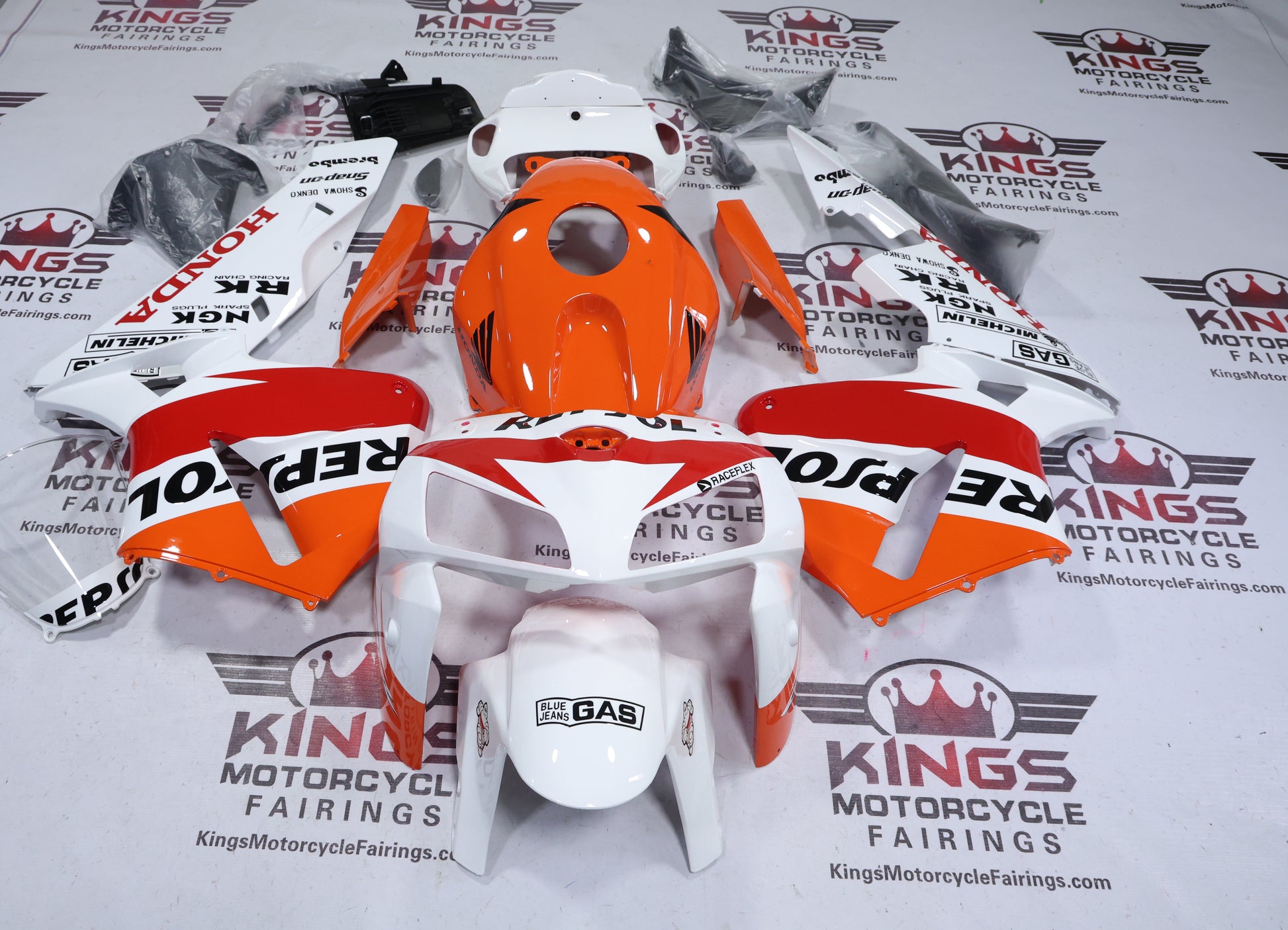 Honda CBR600RR Fairings (2005-2006) Repsol White, Orange, Red from KingsMotorcycleFairings.com