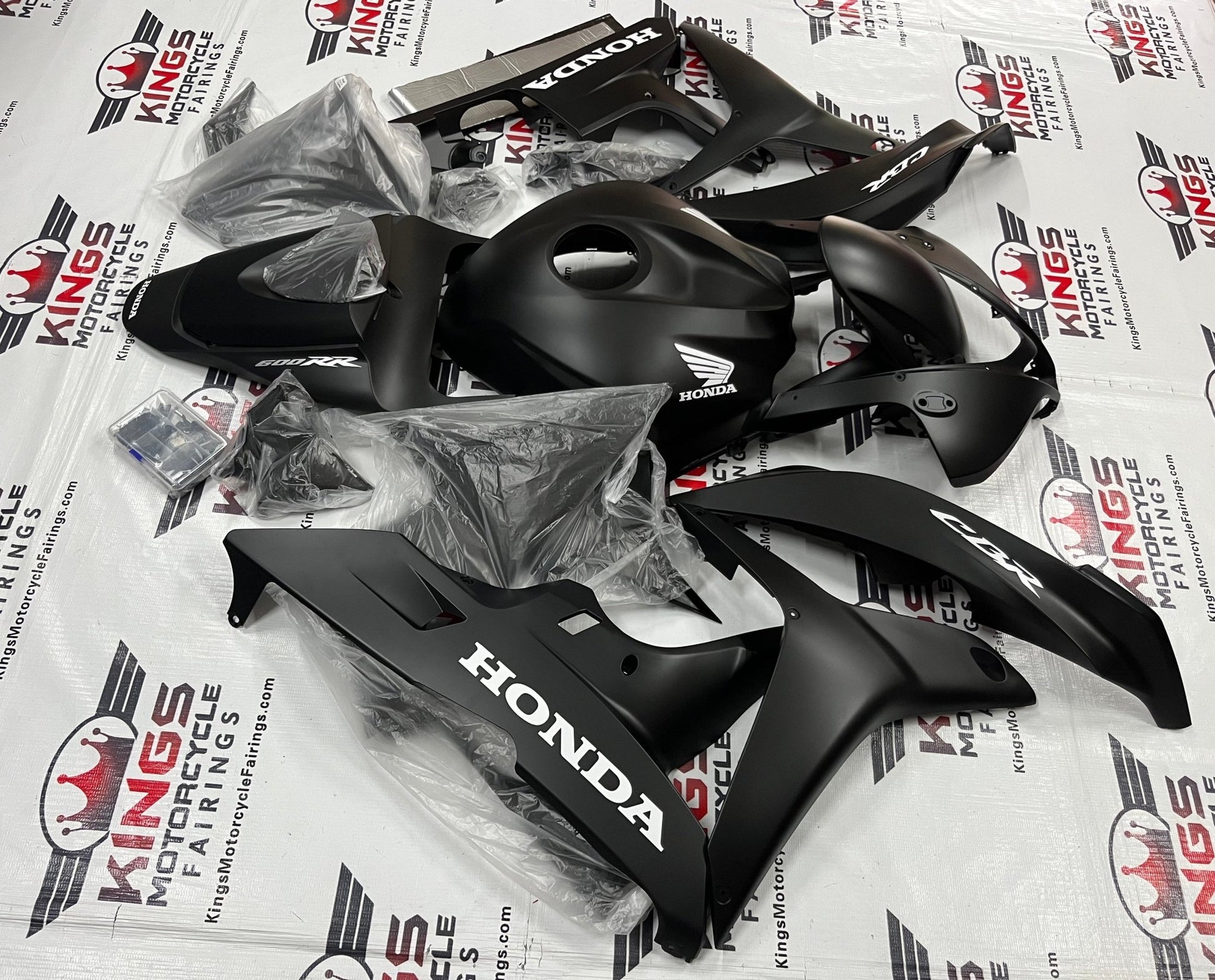 Honda CBR600RR Fairings (2007-2008) Flat Black, White at KingsMotorcycleFairings.com
