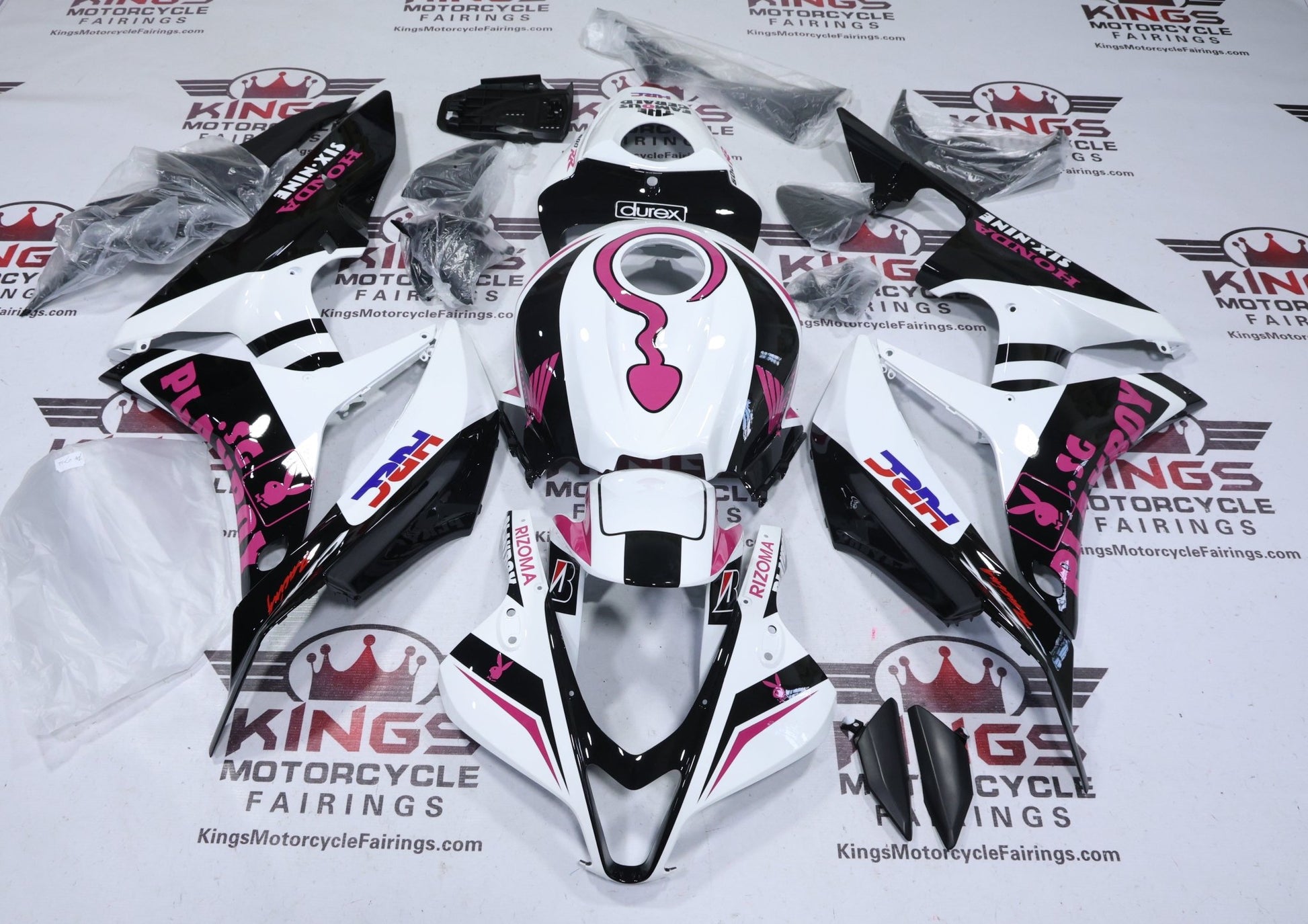 Honda CBR600RR Fairings (2007-2008) Playboy White, Black, Pink at KingsMotorcycleFairings.com