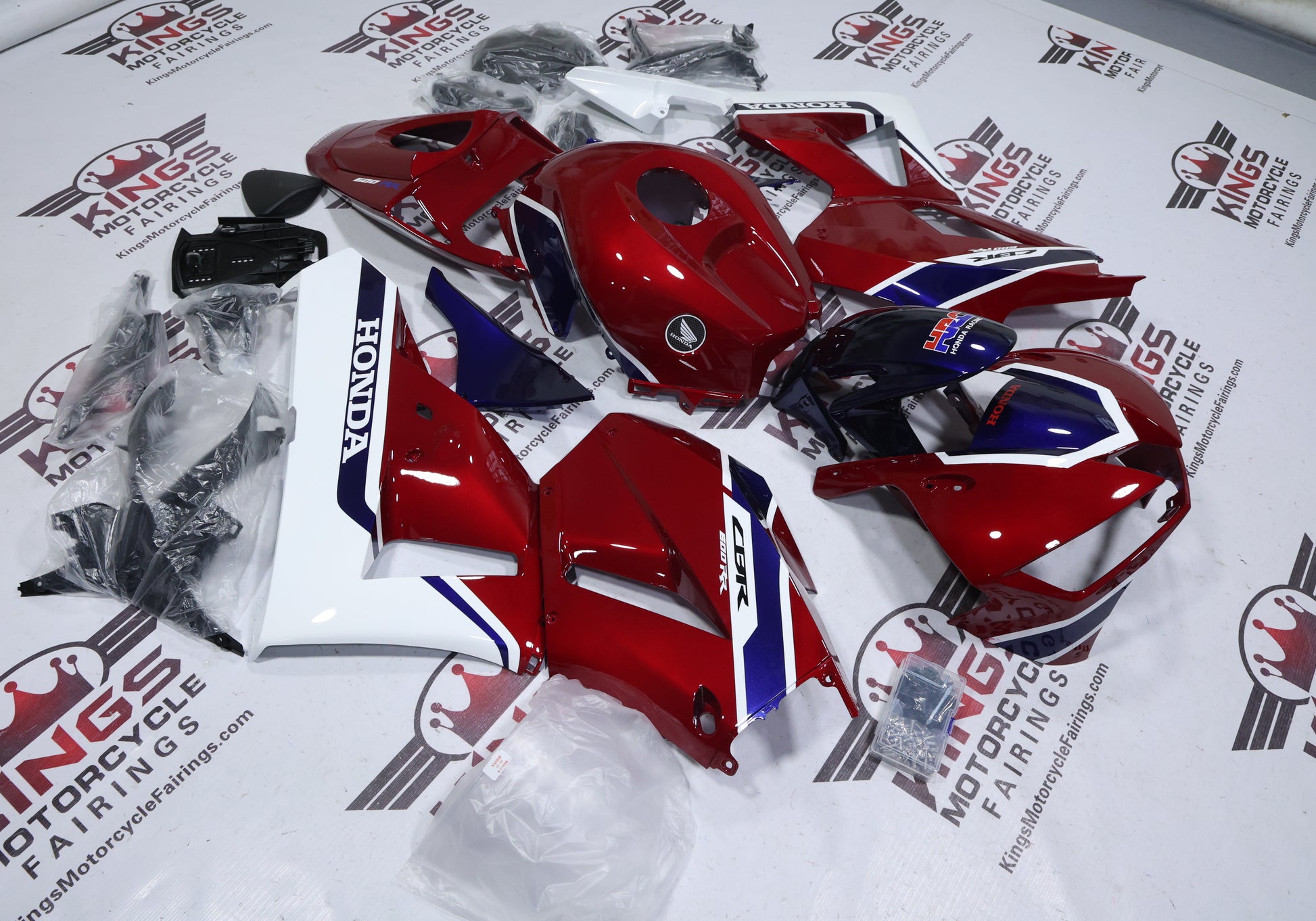 Honda CBR600RR Fairings (2013-2023) Candy Red, Dark Blue, White at KingsMotorcycleFairings.com