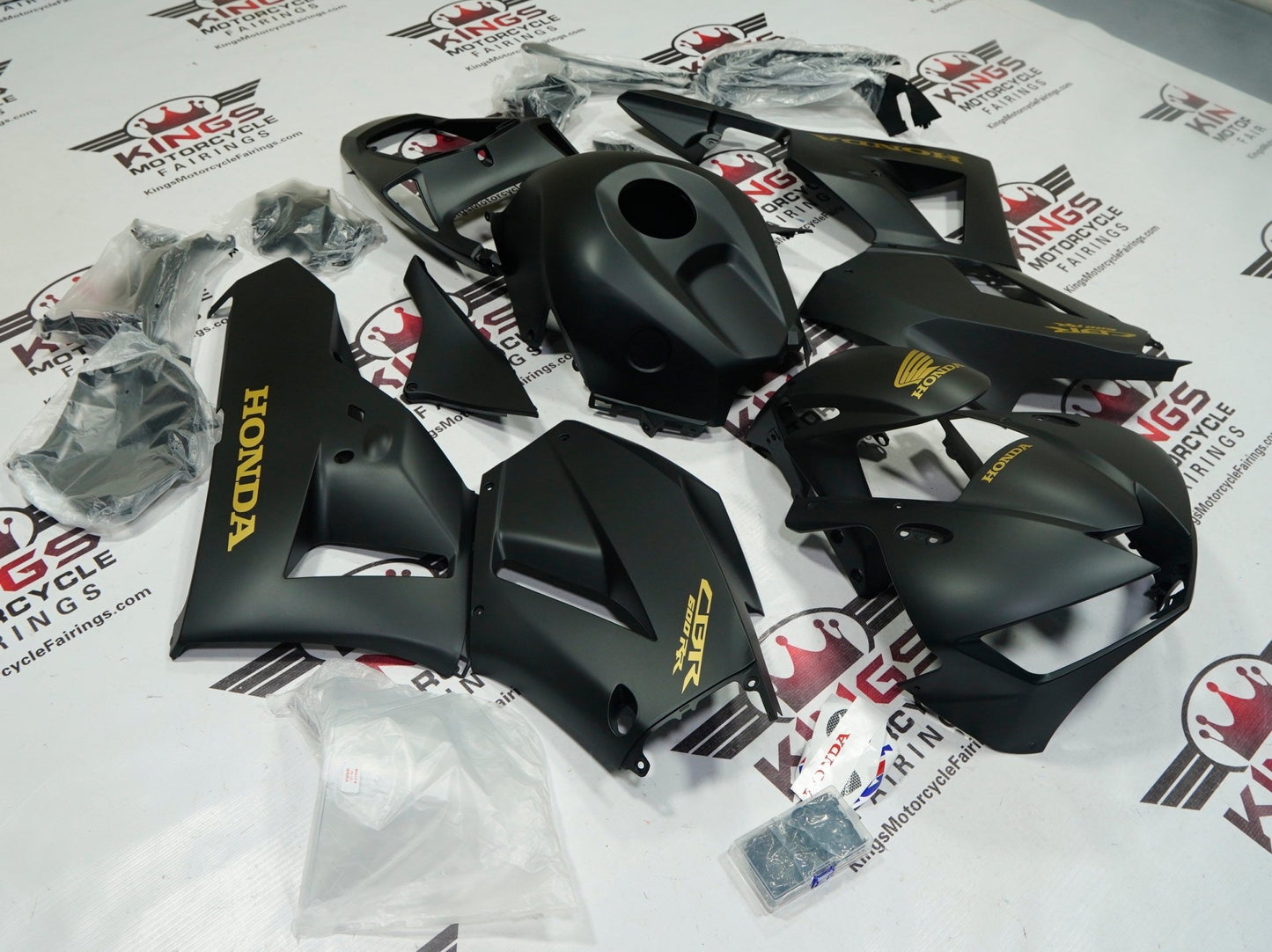 Honda CBR 600RR Fairings (2013-2023) Matte Black, Gold at KingsMotorcycleFairings.com
