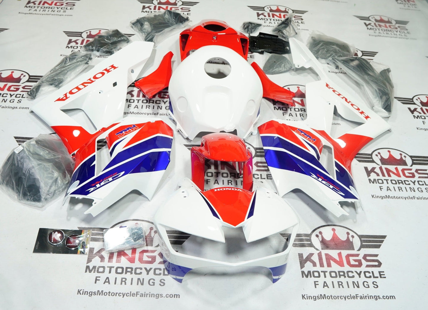 Honda CBR600RR Fairings (2024-2025) White, Red, Blue Wings at KingsMotorcycleFairings.com