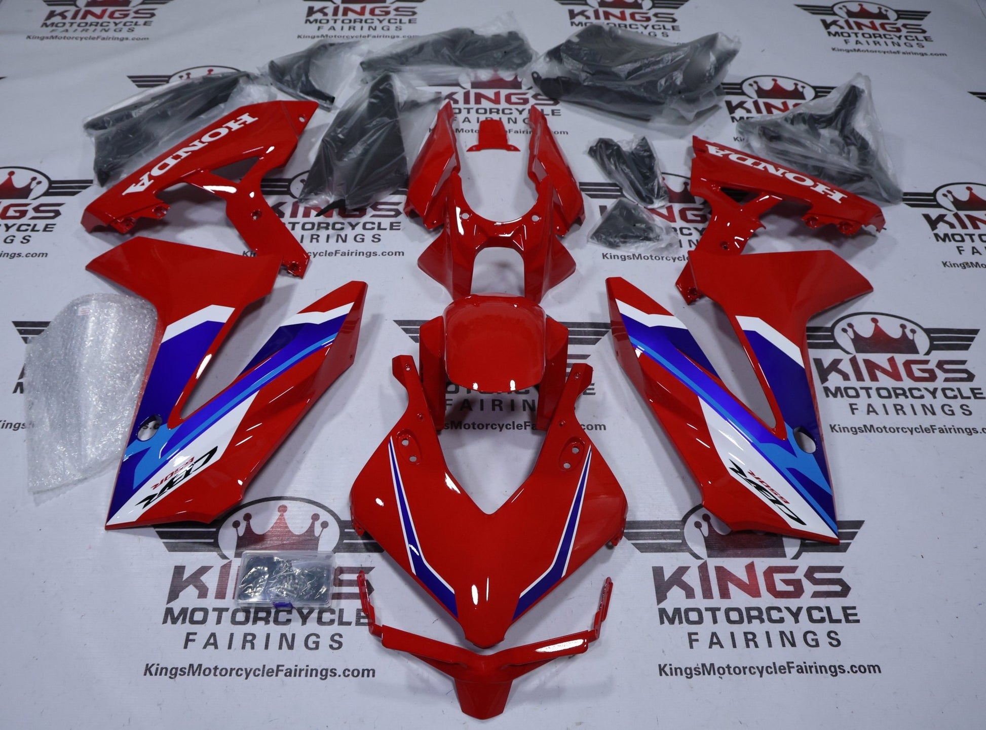 Honda CBR650R Fairing Kit (2024-2025) Red, White, Dual Blue from KingsMotorcycleFairings.com