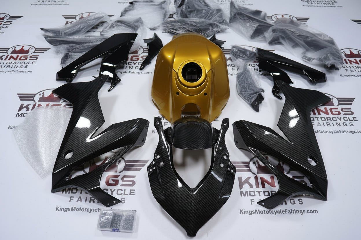 Honda CBR650R Fairings (2021-2023) Faux Carbon Fiber, Gold at KingsMotorcycleFairings.com
