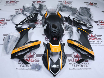Honda CBR650R Fairings (2021-2023) Matte Black, Dark Yellow Stripe at KingsMotorcycleFairings.com