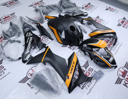 Honda CBR650R Fairings (2021-2023) Matte Black, Dark Yellow Stripe from KingsMotorcycleFairings.com