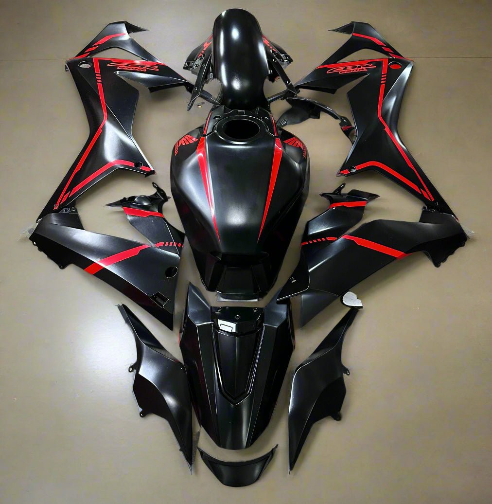 Honda CBR650R Fairings (2021-2023) Matte Black, Red Stripes at KingsMotorcycleFairings.com