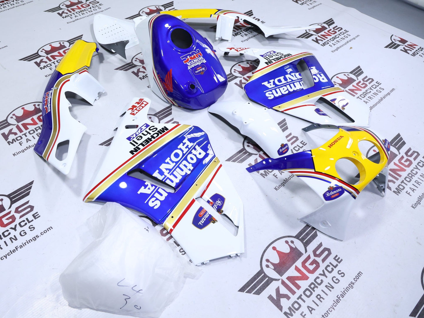 Honda VFR400R NC30 Fairing Kit (1989) Rothmans White, Blue, Yellow at KingsMotorcycleFairings.com