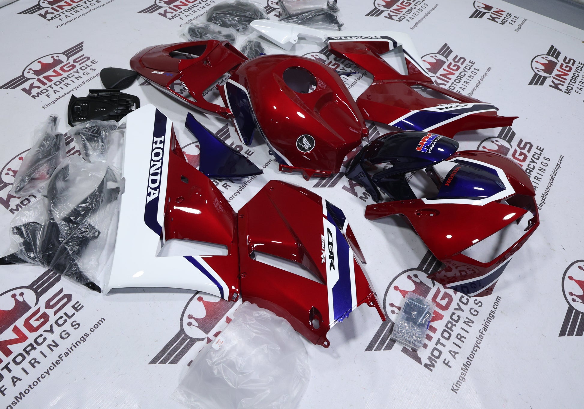 Honda CBR600RR Fairing Kit (2013-2023) Candy Red, Dark Blue, White at KingsMotorcycleFairings.com