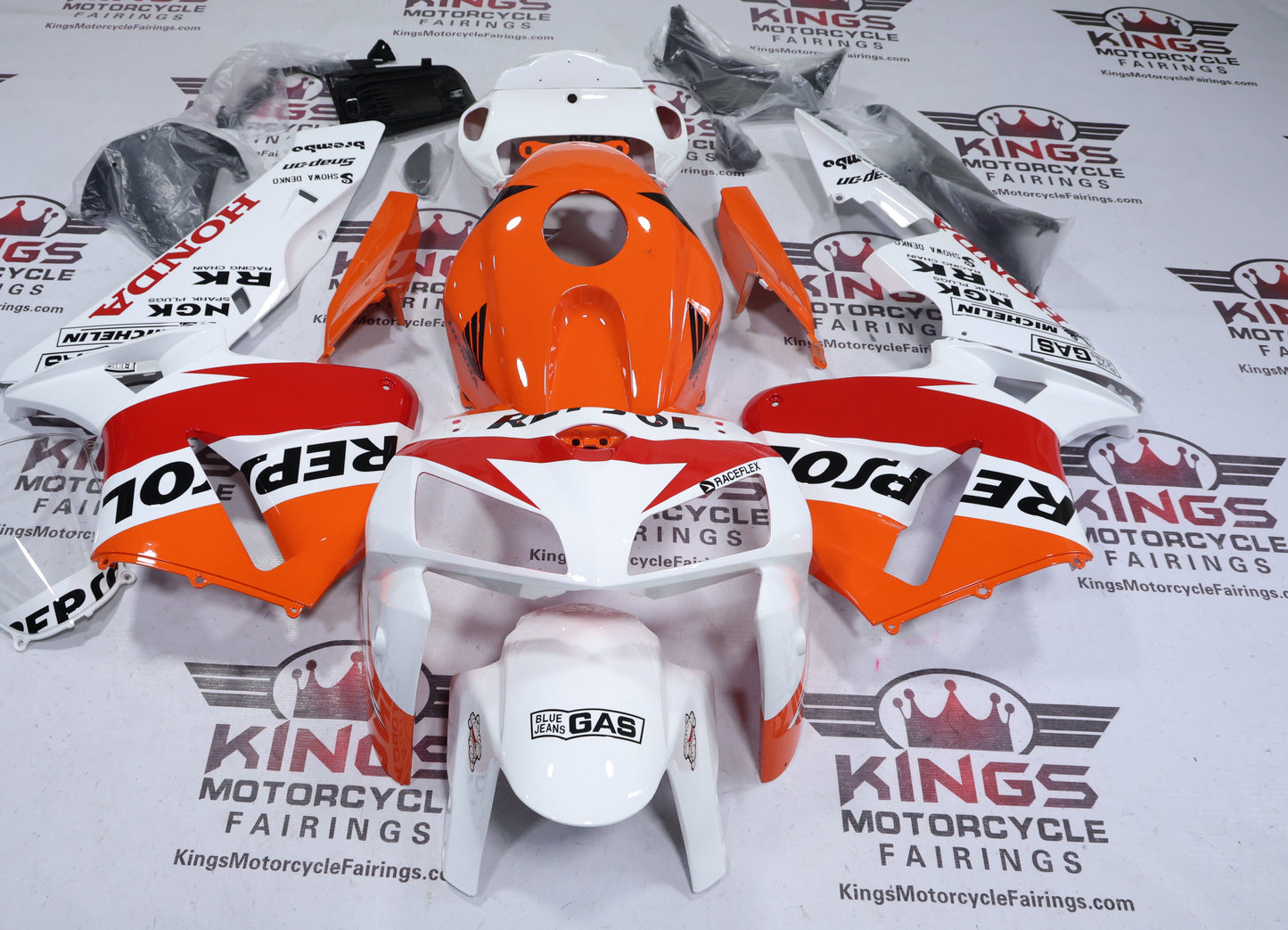 Honda CBR600RR Fairing Set (2005-2006) Repsol White, Orange, Red at KingsMotorcycleFairings.com