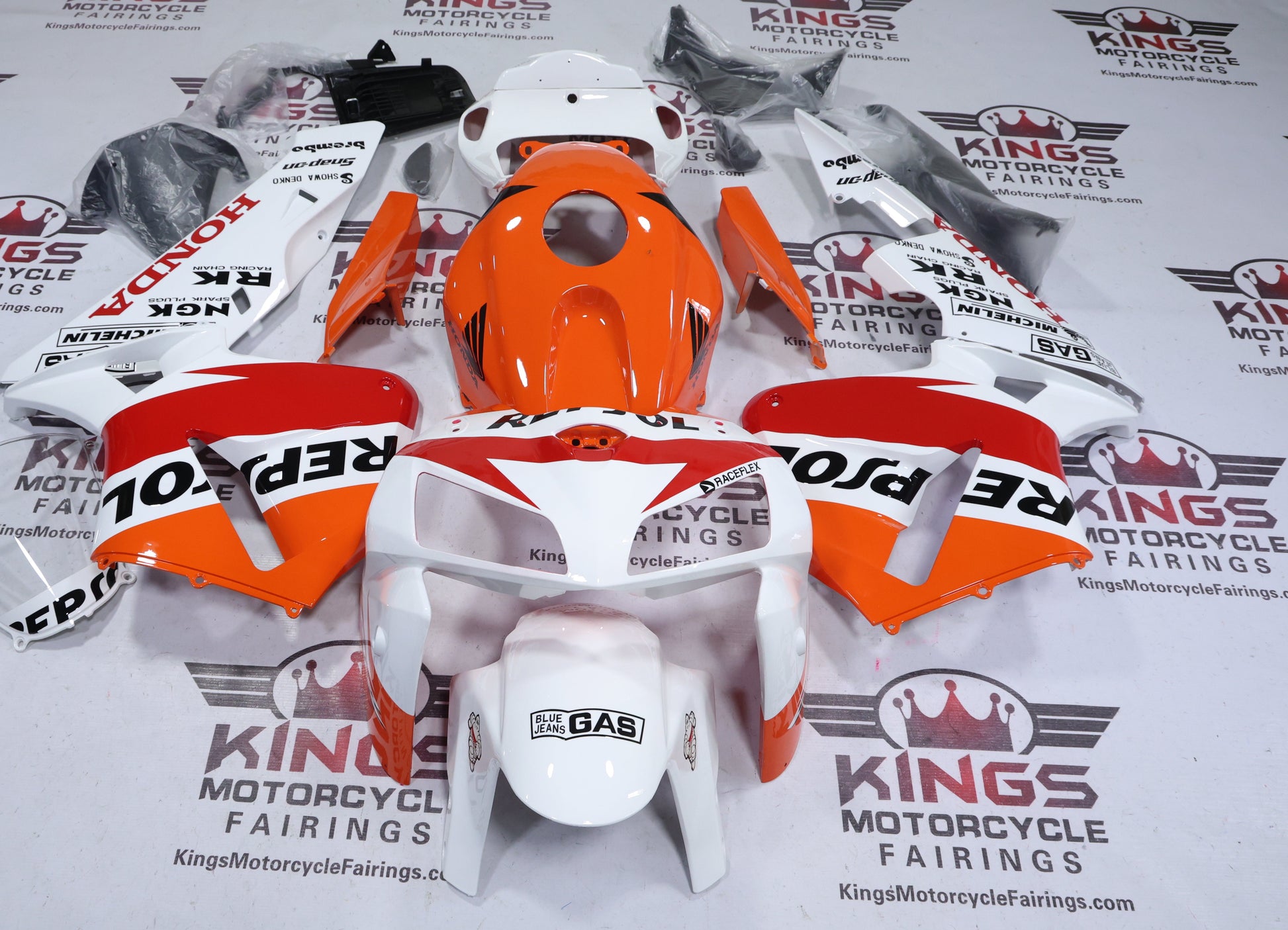 Honda CBR600RR Fairing Set (2005-2006) Repsol White, Orange, Red at KingsMotorcycleFairings.com