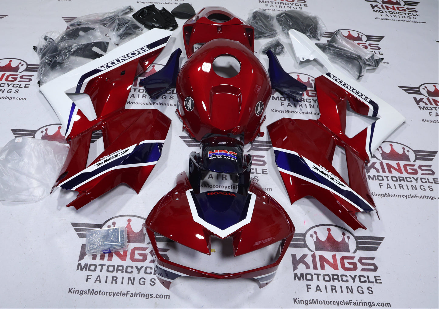 Honda CBR600RR Fairing Set (2013-2023) Candy Red, Dark Blue, White at KingsMotorcycleFairings.com