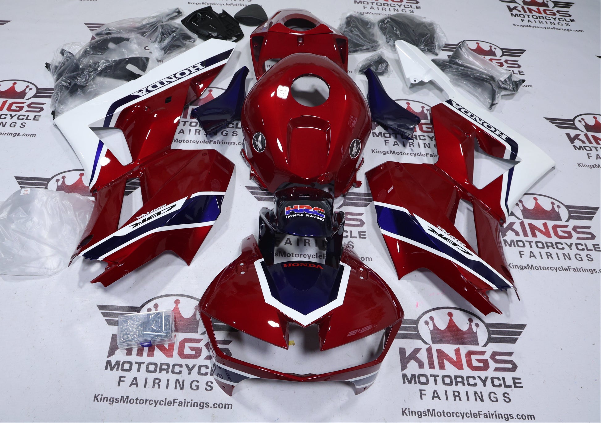 Honda CBR600RR Fairing Set (2013-2023) Candy Red, Dark Blue, White at KingsMotorcycleFairings.com