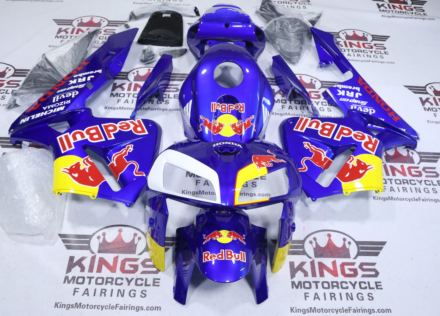 Honda CBR600RR Fairings (2005-2006) Blue, Yellow, Red Bull at KingsMotorcycleFairings.com