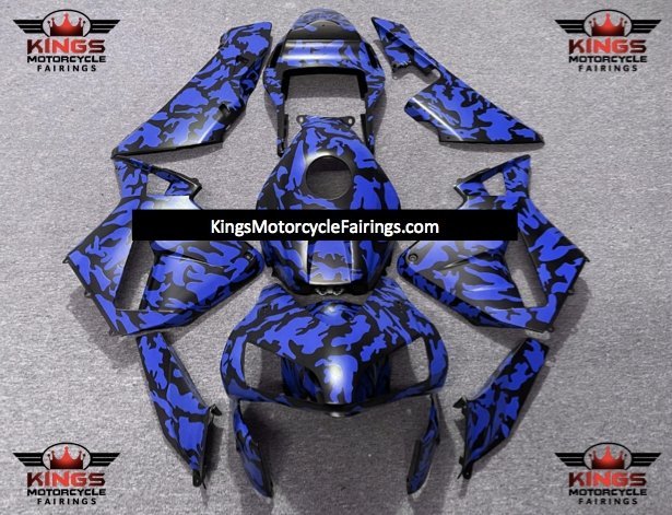 Honda CBR 600RR Fairings (2003-2004) Matte Blue, Black Camouflage at KingsMotorcycleFairings.com