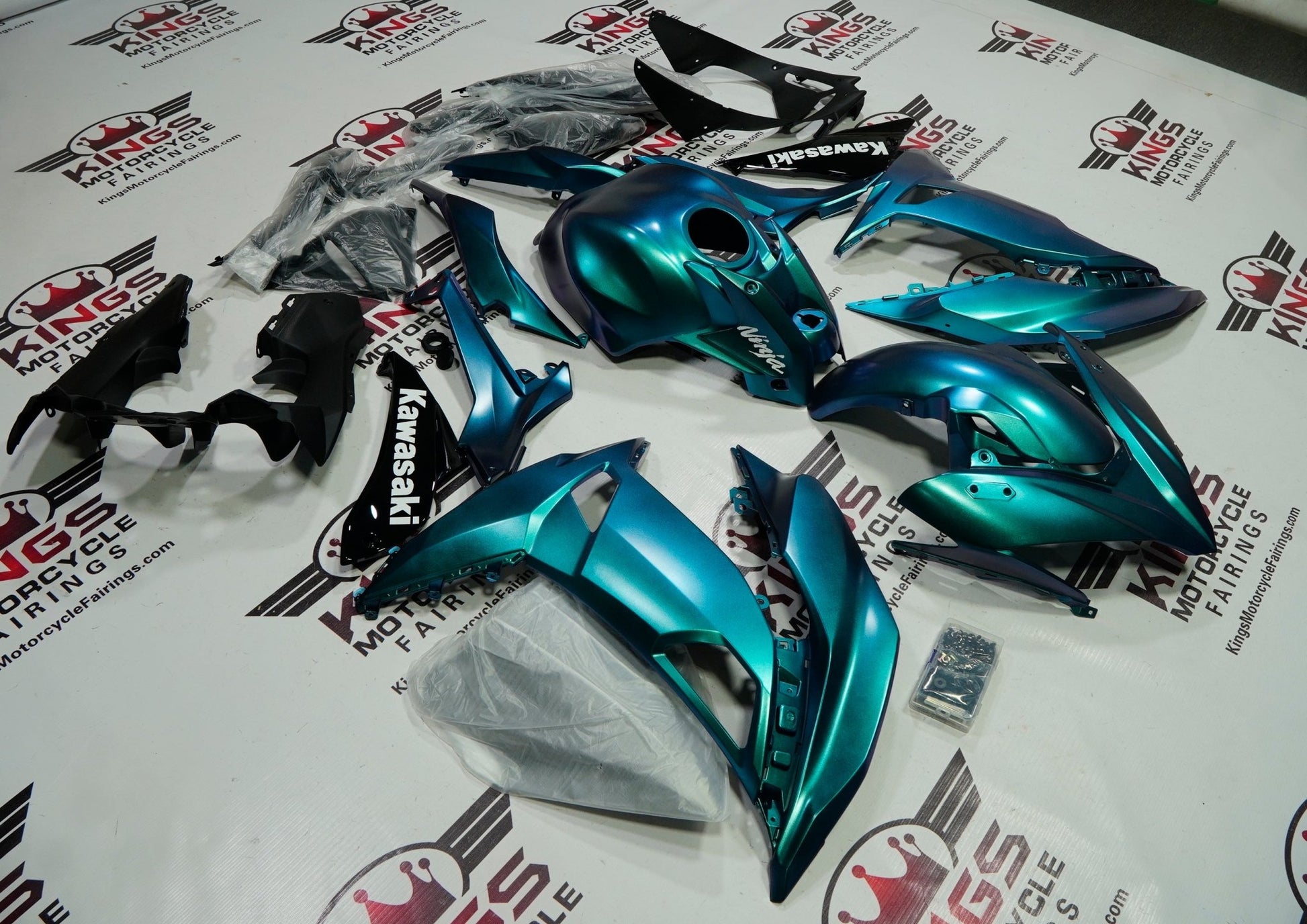 Kawasaki Ninja 650 Fairing Kit (2017-2019) Satin Green, Blue Chameleon at KingsMotorcycleFairings.com