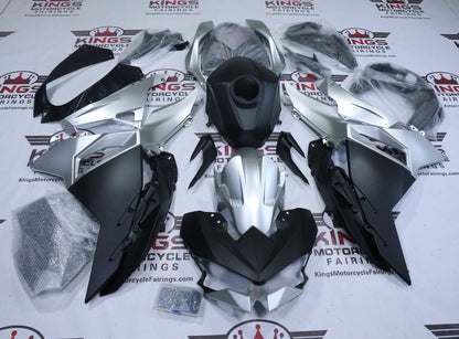 KawasakiI Ninja 500 Fairing Kit (2024-2025) Matte Black, Gloss Silver at KingsMotorcycleFairings.com
