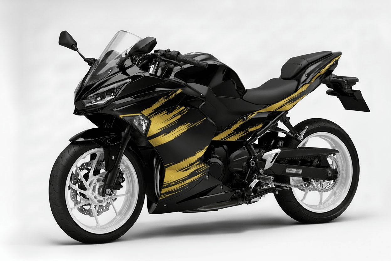 KawasakiI Ninja 500 Fairings (2024-2025) Black, Gold Brush Stripes at KingsMotorcycleFairings.com