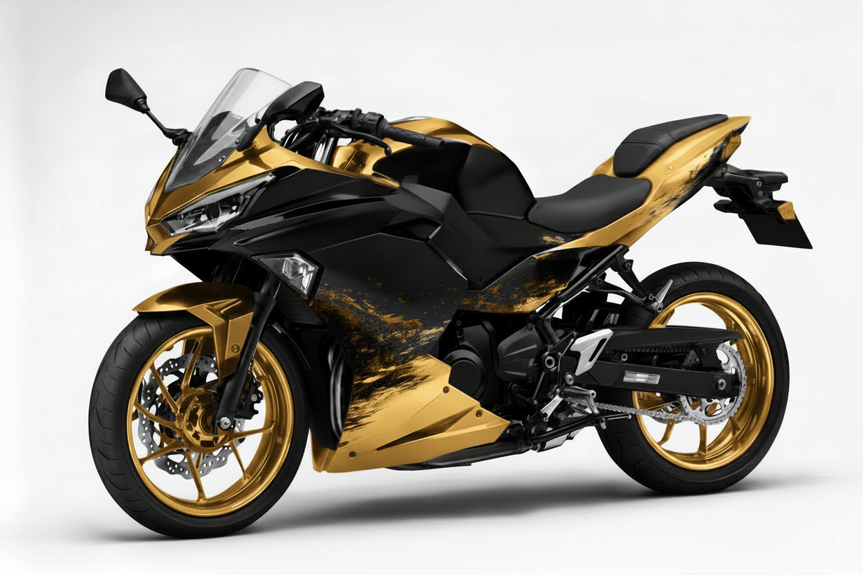 KawasakiI Ninja 500 Fairings (2024-2025) Gold, Matte Black at KingsMotorcycleFairings.com