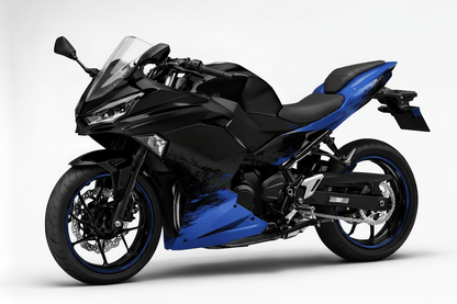 KawasakiI Ninja 500 Fairings (2024-2025) Matte Black, Blue Spray at KingsMotorcycleFairings.com