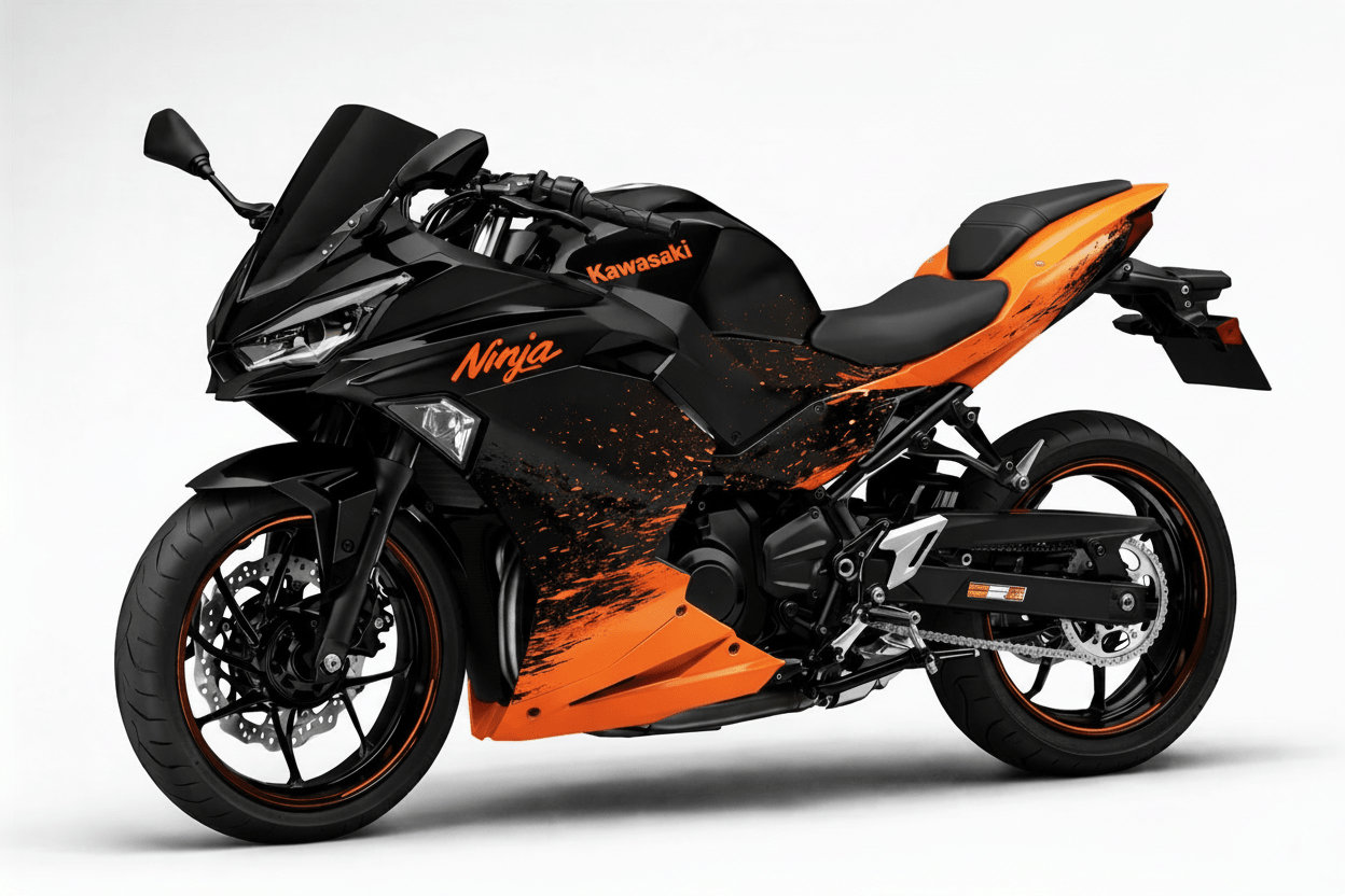 KawasakiI Ninja 500 Fairings (2024-2025) Matte Black, Orange Spray at KingsMotorcycleFairings.com