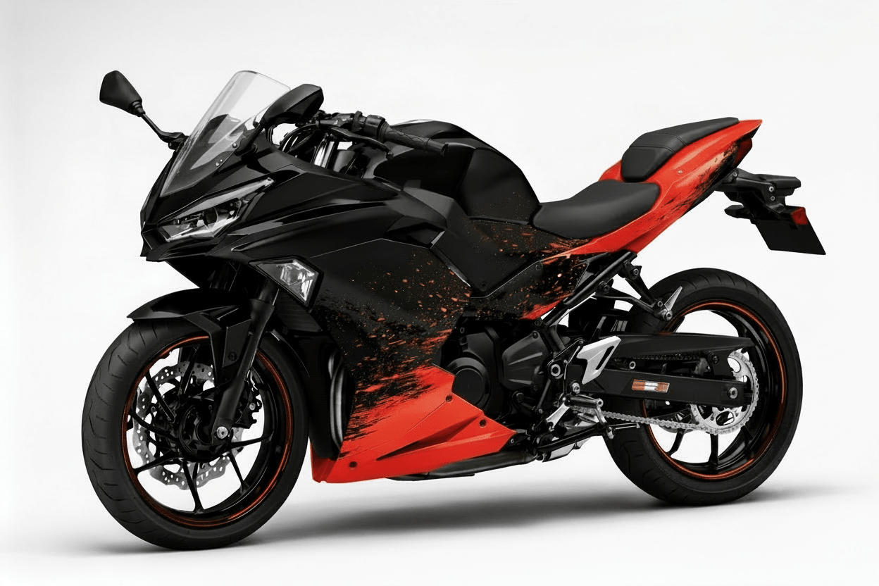 KawasakiI Ninja 500 Fairings (2024-2025) Matte Black, Red Splash at KingsMotorcycleFairings.com