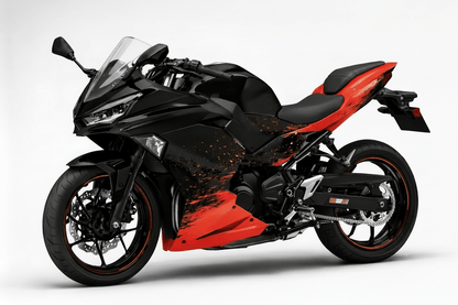 KawasakiI Ninja 500 Fairings (2024-2025) Matte Black, Red Splash at KingsMotorcycleFairings.com