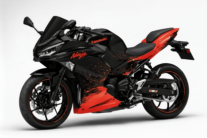 KawasakiI Ninja 500 Fairings (2024-2025) Matte Black, Red Spray at KingsMotorcycleFairings.com