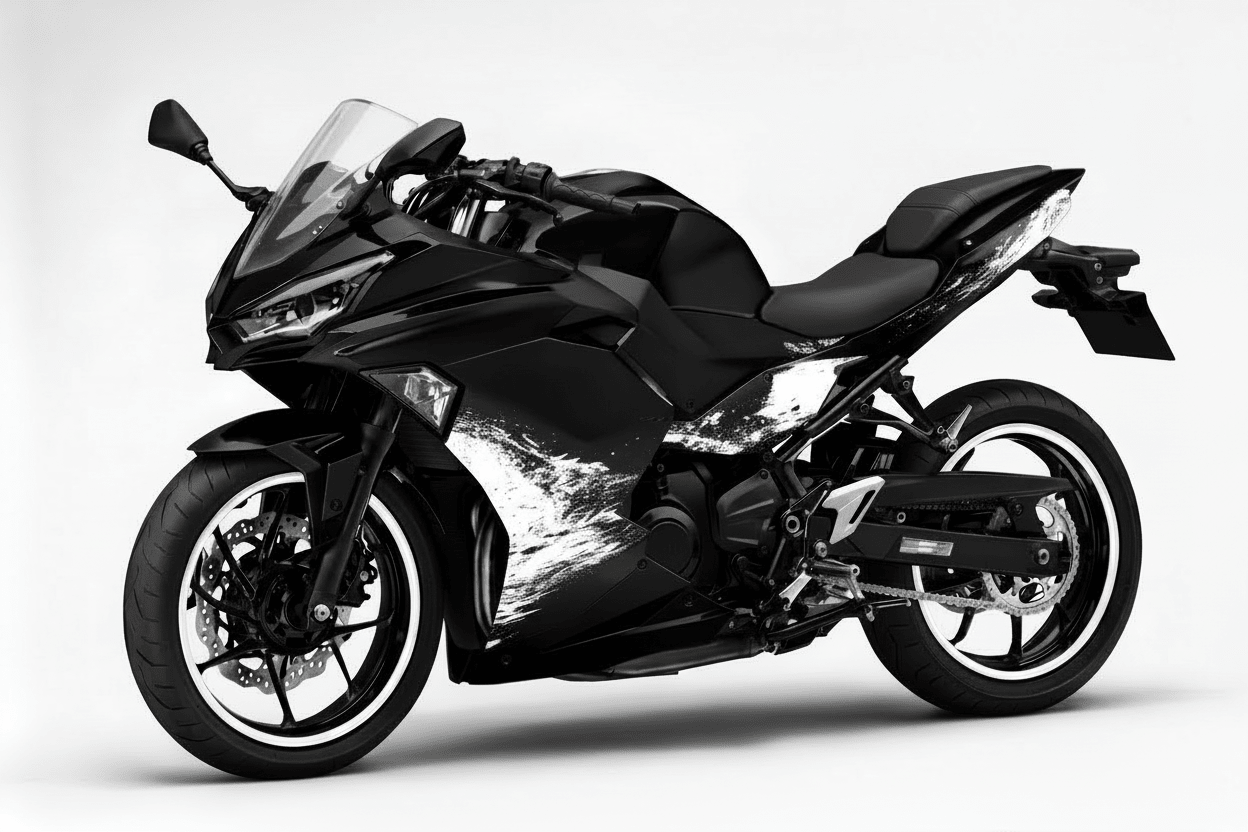 KawasakiI Ninja 500 Fairings (2024-2025) Matte Black, White Spray at KingsMotorcycleFairings.com