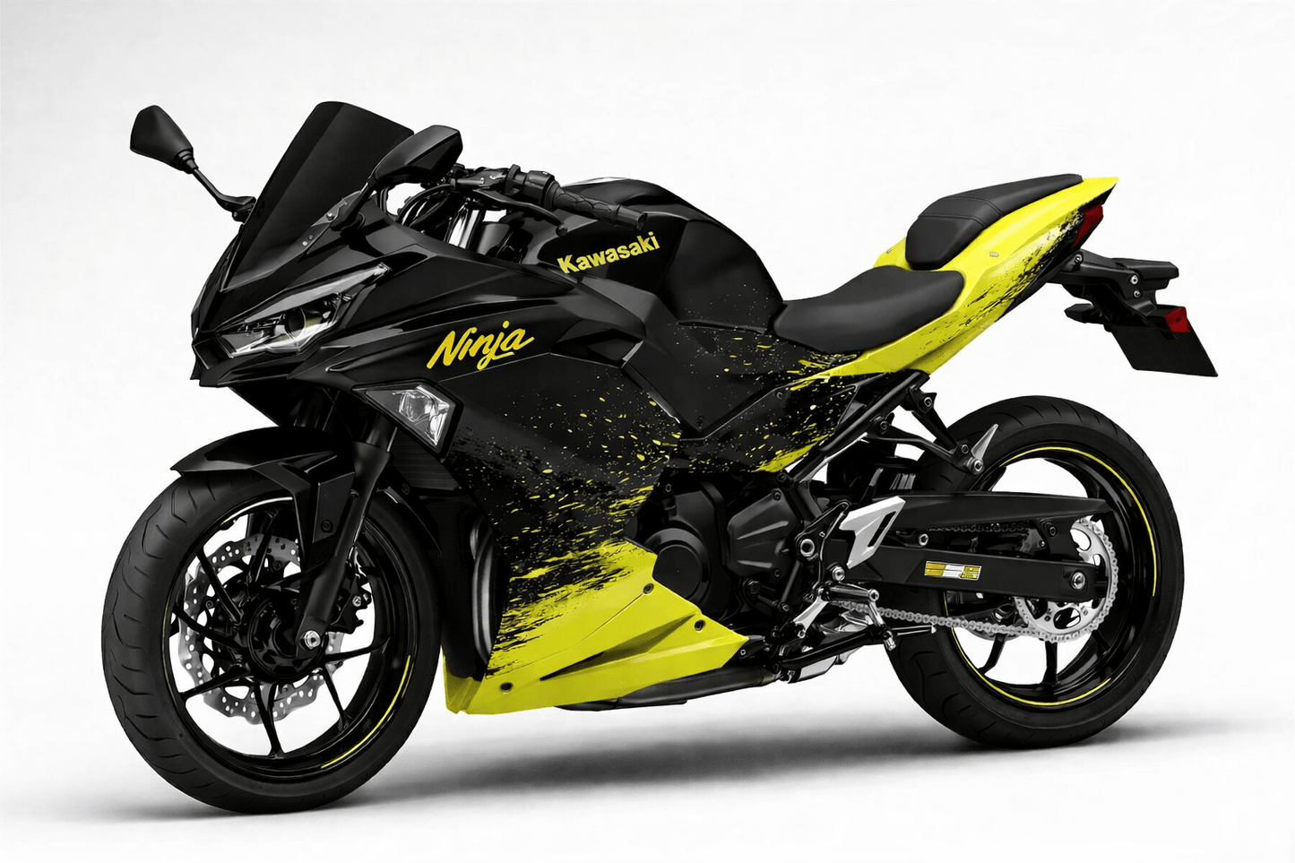 KawasakiI Ninja 500 Fairings (2024-2025) Matte Black, Yellow Spray at KingsMotorcycleFairings.com