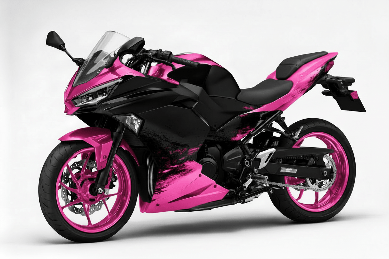 KawasakiI Ninja 500 Fairings (2024-2025) Pink Splash, Matte Black at KingsMotorcycleFairings.com