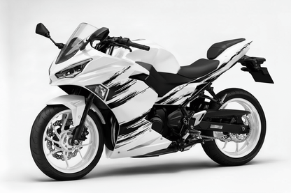 KawasakiI Ninja 500 Fairings (2024-2025) White, Black Brush Stripes at KingsMotorcycleFairings.com