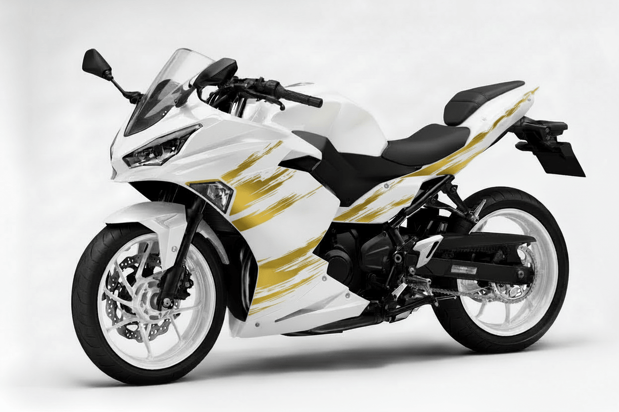 KawasakiI Ninja 500 Fairings (2024-2025) White, Gold Brush Stripes at KingsMotorcycleFairings.com
