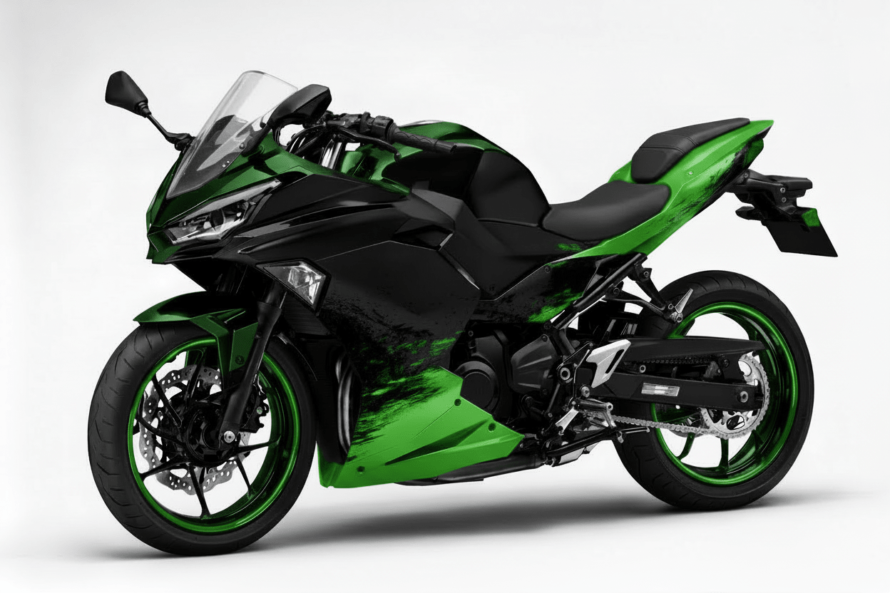 KawasakiI Ninja 500 Fairings (2024-2025) Green Splash, Matte Black from KingsMotorcycleFairings.com
