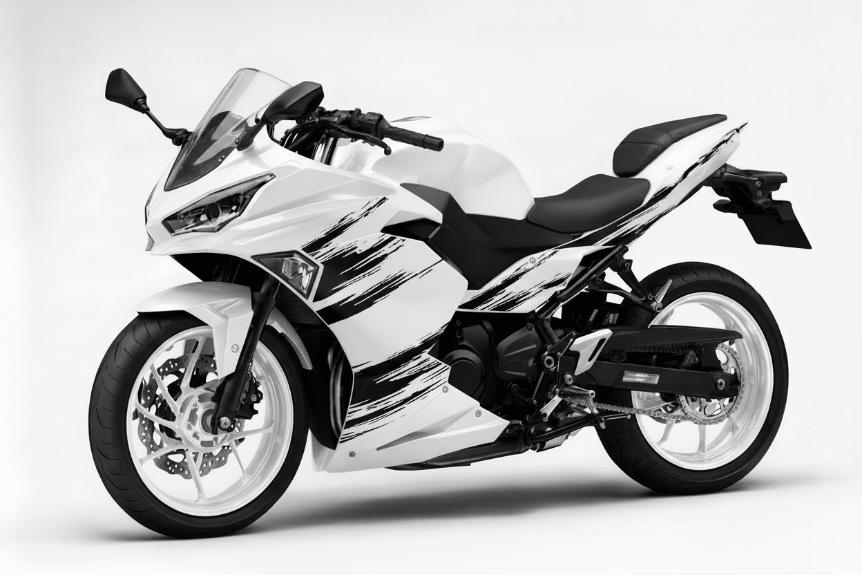 KawasakiI Ninja 500 Fairings (2024-2025) White, Black Brush Stripes from KingsMotorcycleFairings.com