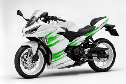 KawasakiI Ninja 500 Fairings (2024-2025) White, Green Brush Stripes from KingsMotorcycleFairings.com
