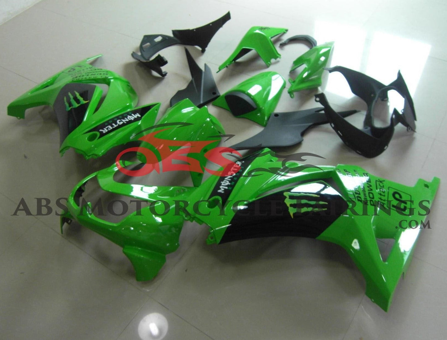 Kawasaki Ninja 250R Fairing set (2008-2013) Green, Black, Monster Energy at KingsMotorcycleFairings.com