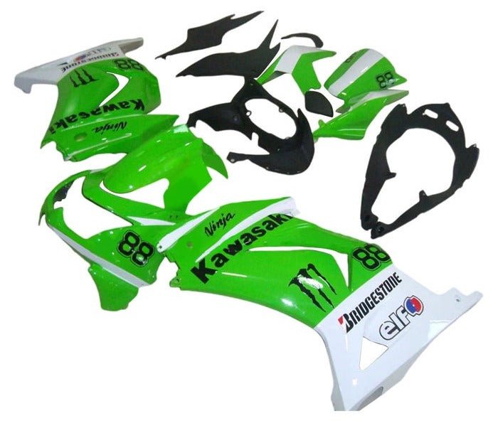 Kawasaki Ninja 250R Fairing set (2008-2013) Green, White, Black #88 at KingsMotorcycleFairings.com