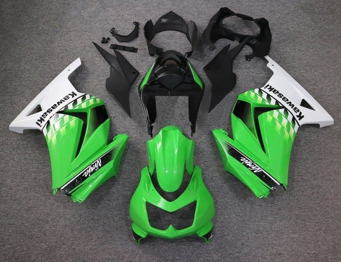 Kawasaki Ninja 250R Fairing kit (2008-2013) Green, White, Black, Checker at KingsMotorcycleFairings.com