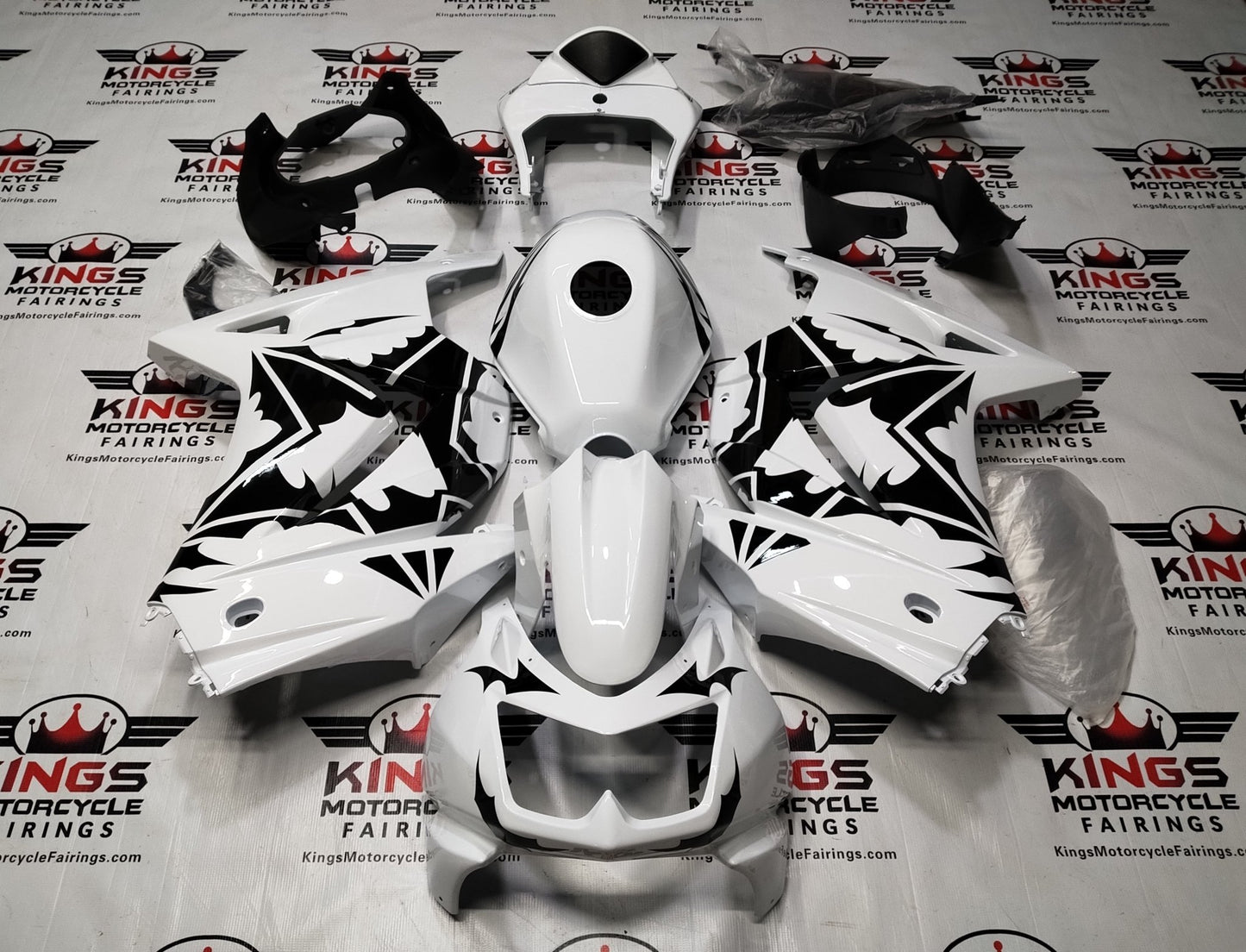 Kawasaki Ninja 250R Fairings (2008-2013) White, Black, Stars at KingsMotorcycleFairings.com
