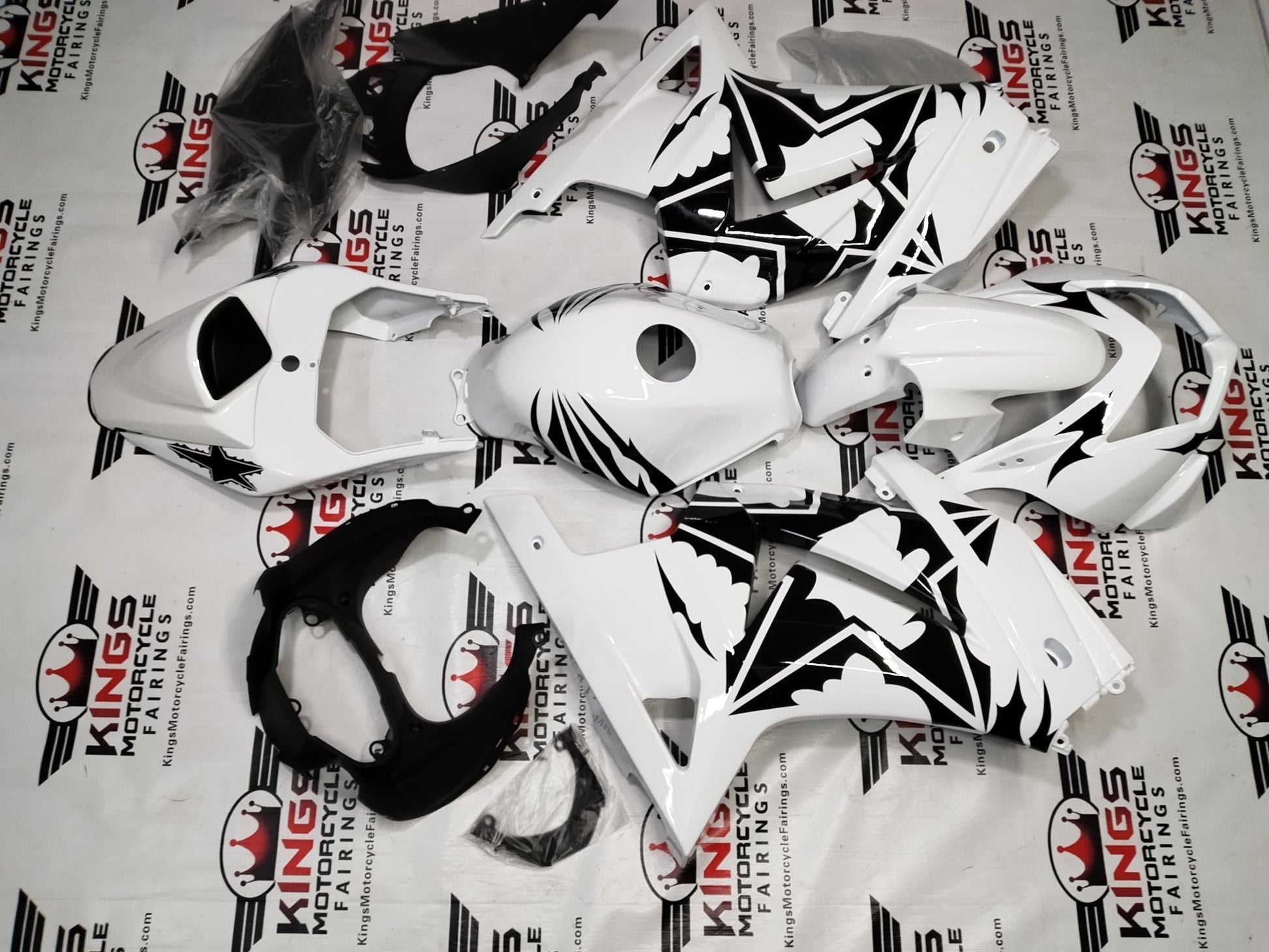 Kawasaki Ninja 250R Fairings (2008-2013) White, Black, Stars from KingsMotorcycleFairings.com