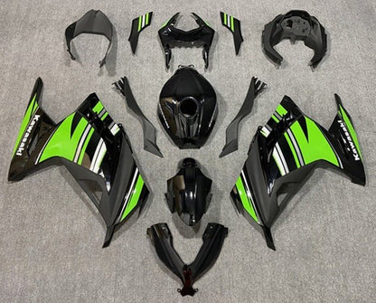 Kawasaki Ninja 300 Fairings (2013-2024) Black, Green, White, Gray Stripe from KingsMotorcycleFairings.com