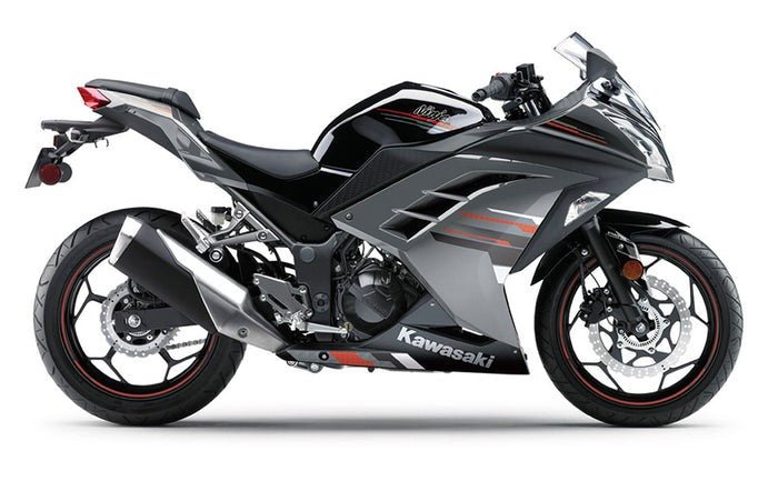 Kawasaki Ninja 300 Fairings (2013-2024) Black, Silver, Red Stripe from KingsMotorcycleFairings.com